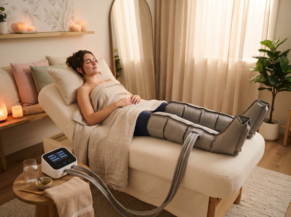 Seduta di pressoterapia rilassante per il benessere del corpo